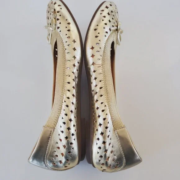 Vionic Spark Surin Gold Leather Slip On Cutout Arch Support Ballet Flats Size 8 - Picture 5 of 15